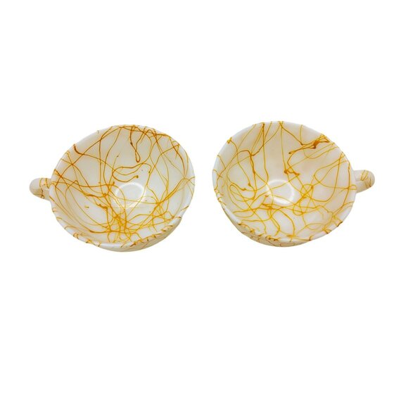 Vintage Hazel Atlas Marbled Milk Glass Teacups Set Of Two - Picture 8 of 10